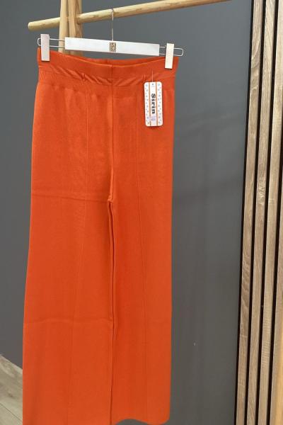 Şirin Geniş Paça Merserize Pantolon Turuncu