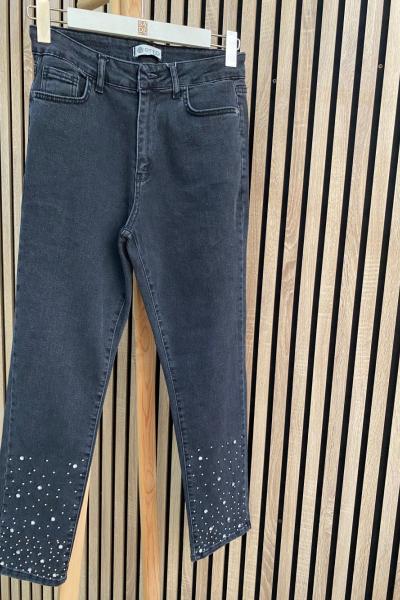 Otto Paçası Taşlı Havuç Kot Pantolon Füme