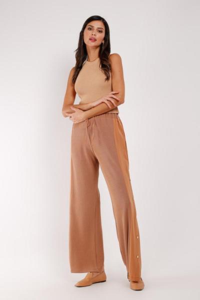 Mascara Yanları Çıt çıtlı Pantolon Taba