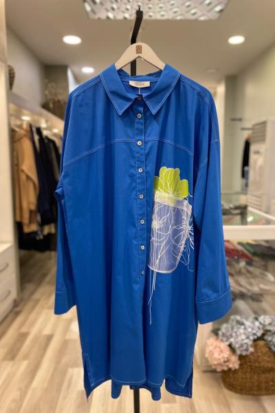 Nes Organze Cep Dikiş Detay Gömlek Saks Mavisi