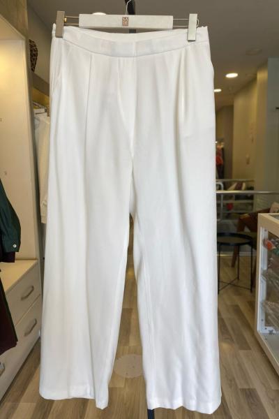 BM İstanbul Kemerli Tensel Bol Paça Pantolon Ekru