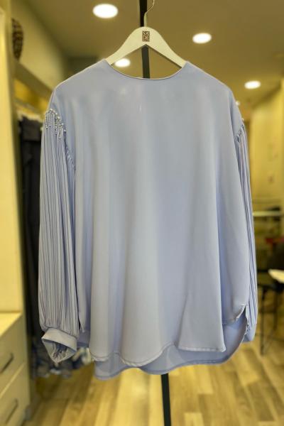 Ceremony Kolları İnce Pilise Ve İnci Detaylı Önü Kısa Bluz Lila