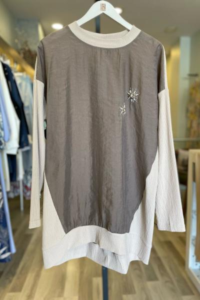 BM İstanbul Göğsü Taş İşlemeli Tunik Vizon