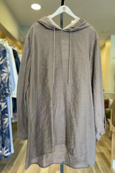 BM İstanbul Kapüşonlu İpi Parıltılı Tunik Vizon