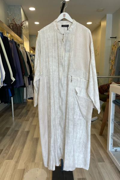 Ceremony File Detaylı Tek Cepli Önden Fermuarlı Hakim Yaka Tensel Kap Taş Rengi