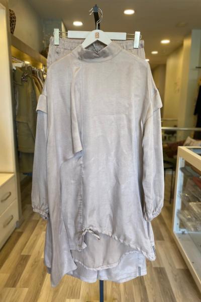 Mascara Etek Ucu Lastikli Büzgülü Tunik Bej