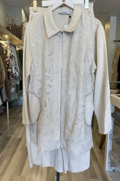 BM İstanbul Cepleri Boncuk Detaylı Önü Dantel Takım Bej