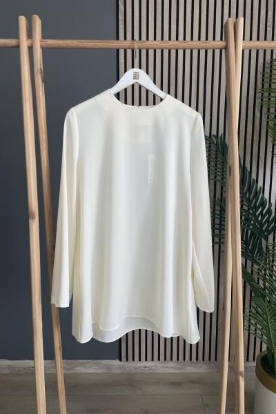 Ceremony Basic Samar Uzun Kollu Etek Üstü Bluz Krem