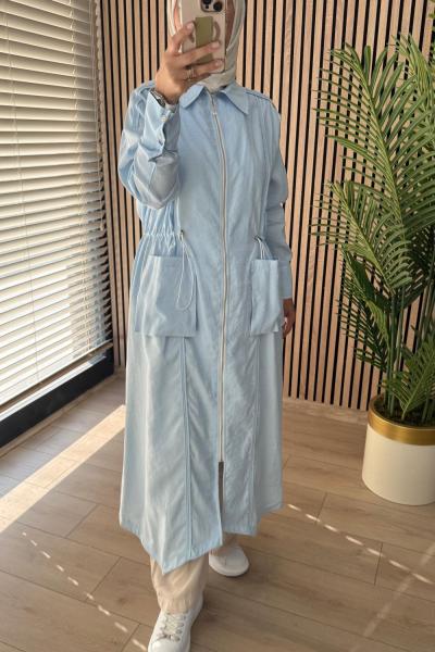 Ceremony Önden Fermuarlı Belden Büzgülü Torba Cepli Dubai Ceket Mavi