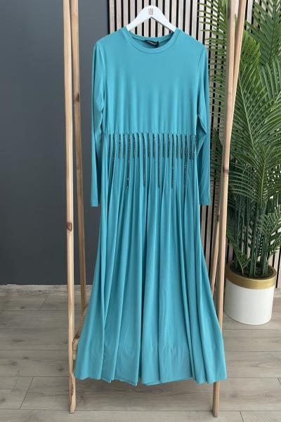 Ceremony Ceremony Nervürlü Zincirli Sandy Elbise Turkuaz