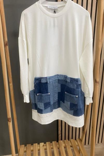 Puane Kot Cep Detaylı Tunik Beyaz