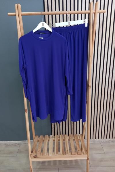 SADE Tuniği Çift Cepli Sandy Pantolonlu Takım Mor