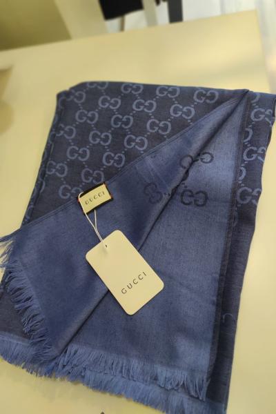 SADE Gucci Monogram Desen Şal Saks Mavisi