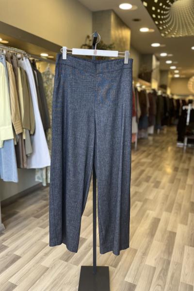 Hilay Arkası Lastikli Bol Paça Denim Keten Pantolon Lacivert