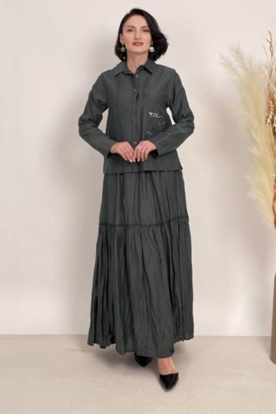 Ceremony 2026 Yaz Cebi Baskılı Eteği Kraşlı Takım Zümrüt