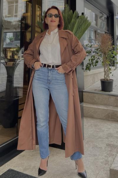 Ceremony 2026 Yaz Alleri Düğme Detaylı Kruvaze Pamuk Trençkot Kahverengi