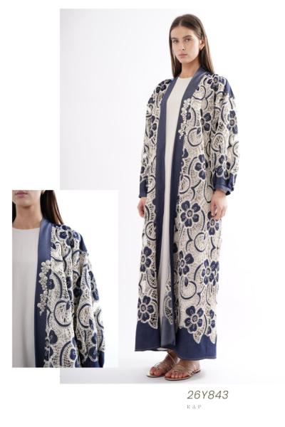 Ceremony 2026 Yaz Patı Boncuk İşlemeli Denim Dantel Kaftan Lacivert