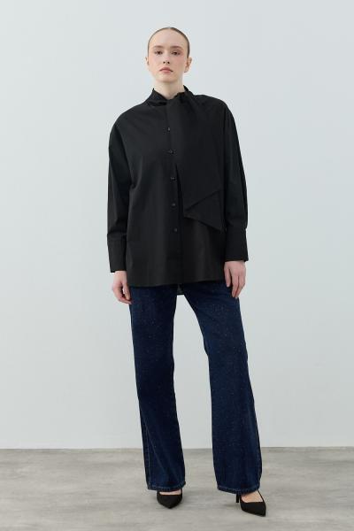 Merwish 2026 Yaz Şal Yaka Gömlek Siyah