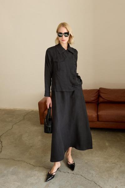 Hilay Piana Kruvaze Kaplama Düğmeli Etekli Takım Siyah