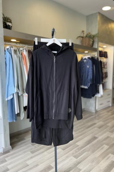 Ceremony 2026 Yaz Kapüşonlu Ve Fermuarlı Cebi Arma Detaylı Pantolonlu Modal Takım Siyah