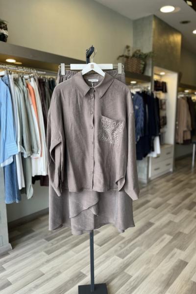 Ceremony 2026 Yaz Cebi Ve Eteği Lase İşlemeli Tencel Etekli Takım Vizon