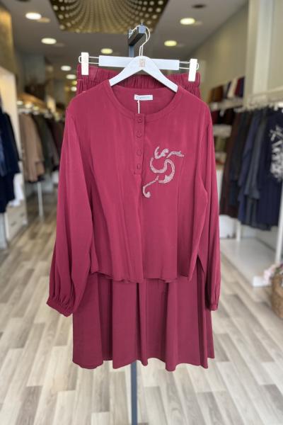 Ceremony 2026 Yaz Kristal İşlemeli Etekli Modal Takım Bordo