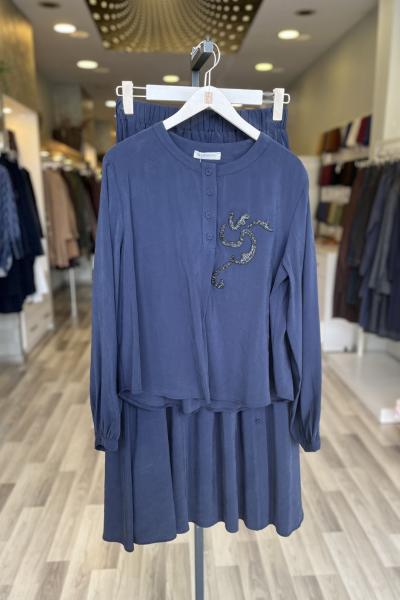 Ceremony 2026 Yaz Kristal İşlemeli Etekli Modal Takım Lacivert