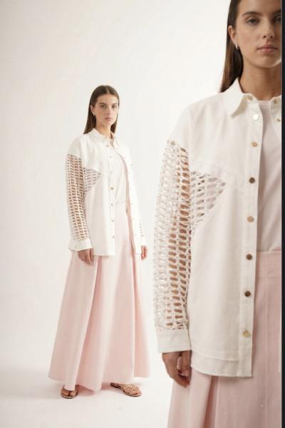 Ceremony 2026 Yaz Beli Boncuk İşlemeli Önden Pileli Denim Etek Pembe