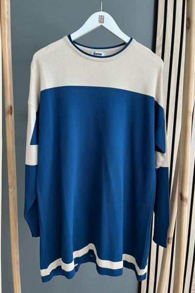 Şirin İki Renkli Merserize Tunik İndigo