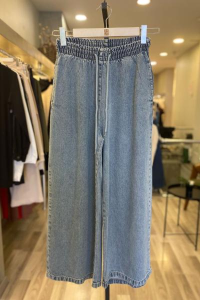 Magazin Beli Lastikli Cepli Bol Kot Pantolon Mavi